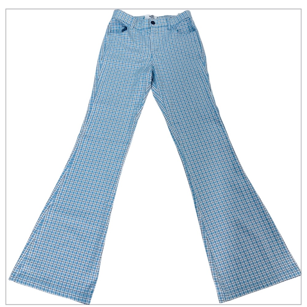 Hollister Women’s High Rise Flare Pants,s Blood blue And White Squares Size S